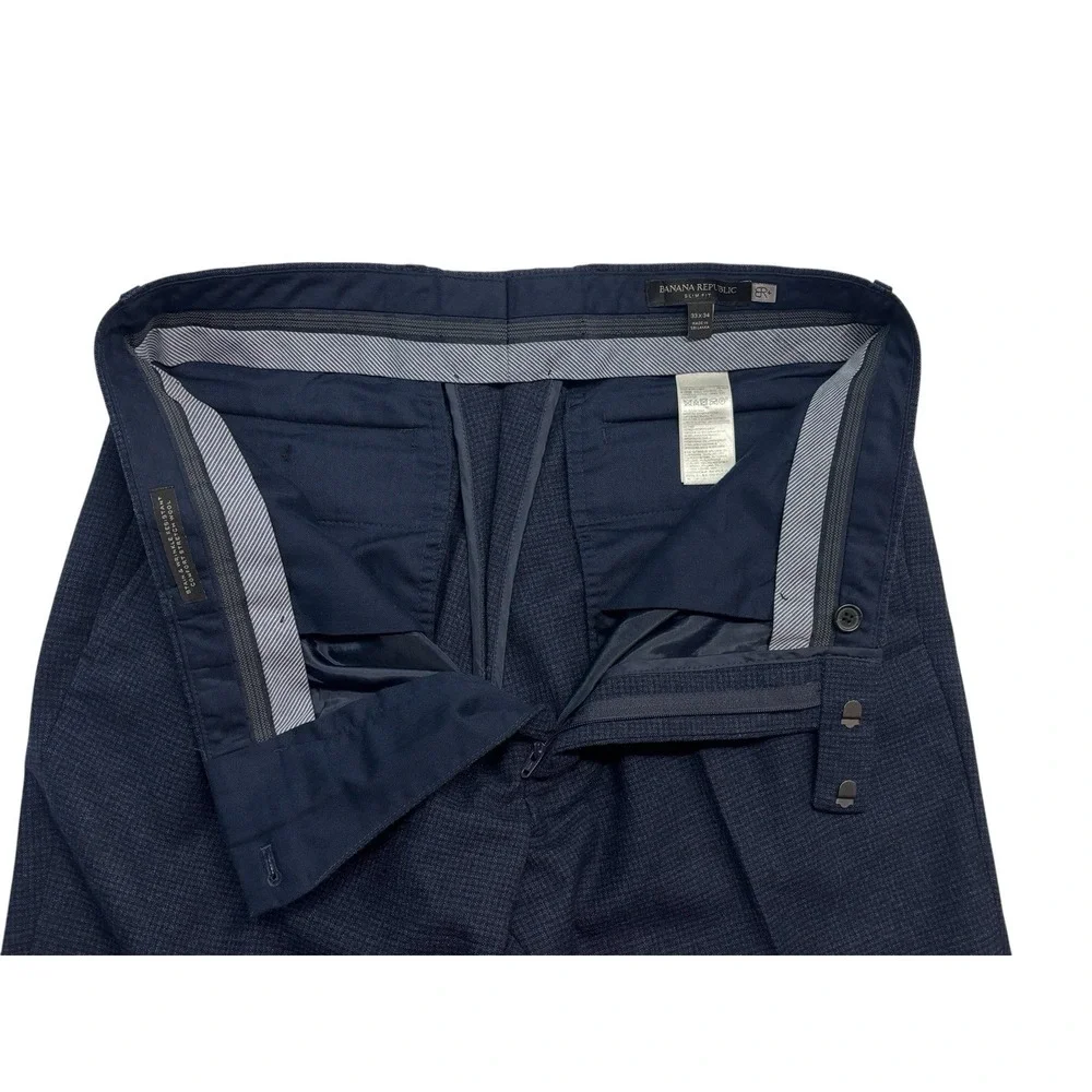 Banana Republic 33x34 Navy Blue Houndstooth Flannel Wool Pants Trousers Slim Fit